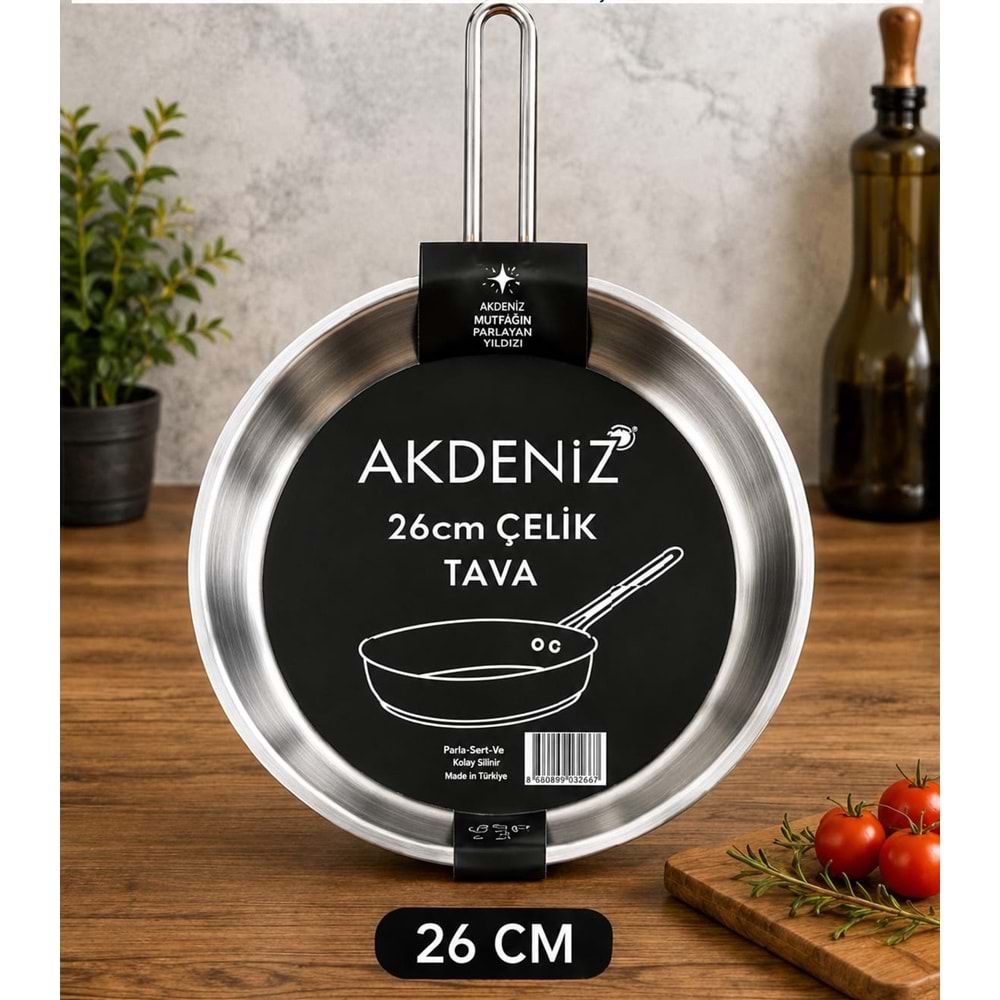 AKDENİZ AKD667MK 26 CM ELİT METAL KULP ÇELİK TAVA *8*