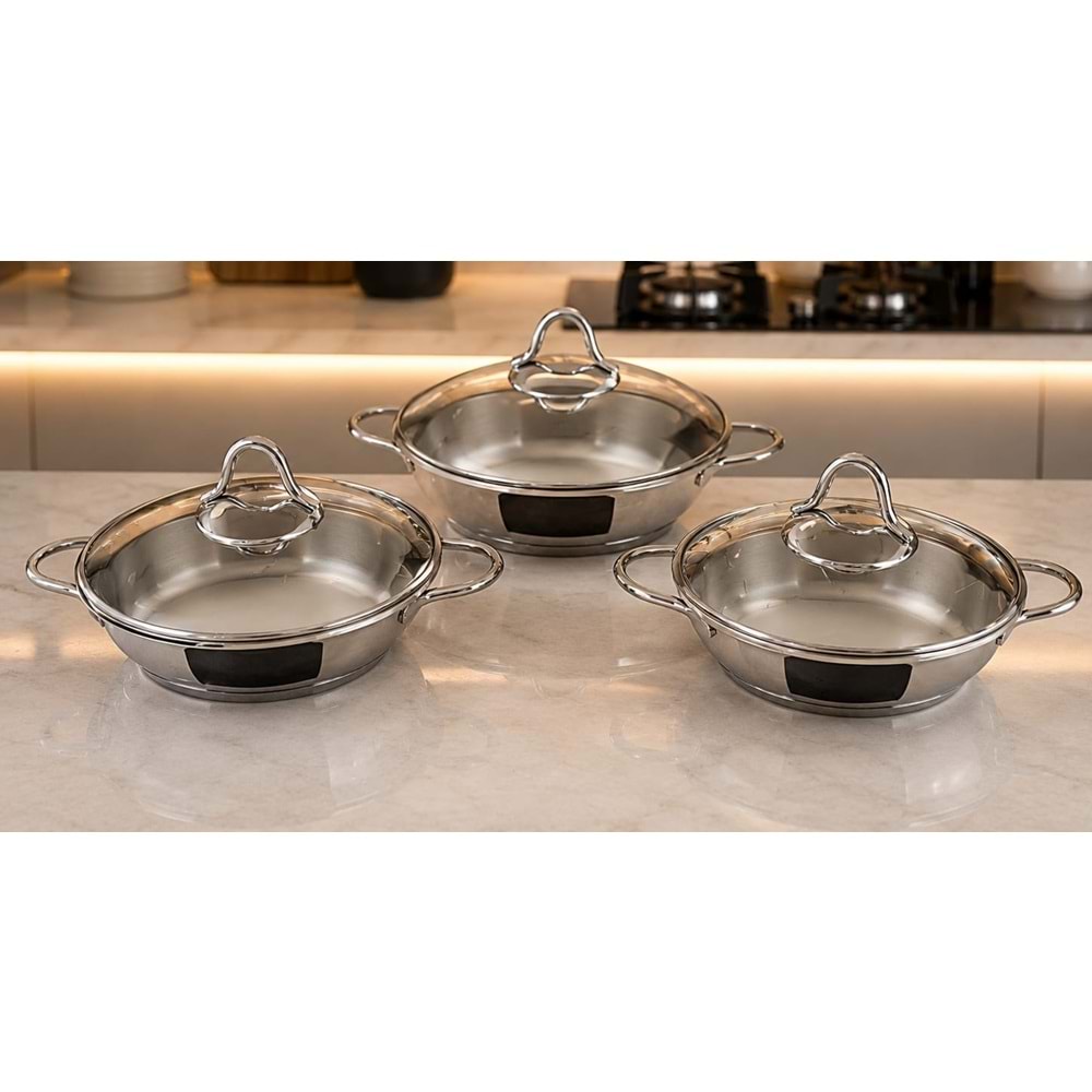 AKDENİZ AKD324 6 PARÇA ÇELİK OMLET SET CAM KAPAK *6*