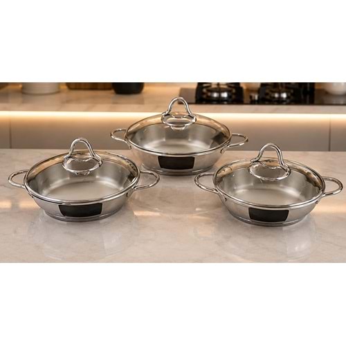 AKDENİZ AKD324 6 PARÇA ÇELİK OMLET SET CAM KAPAK *6*